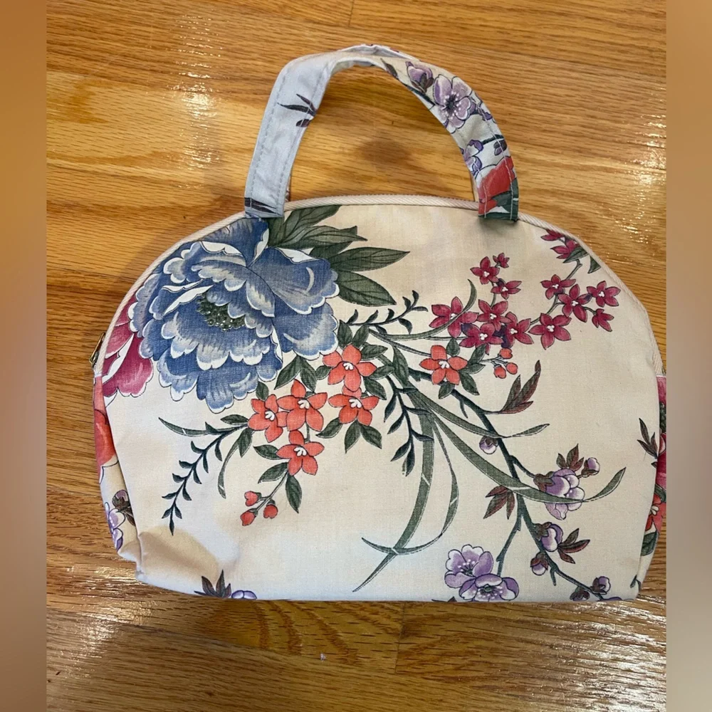 🆕Trina Inc made in USA NWT/Deadstock travel makeup bag-handled bag-floral canvas